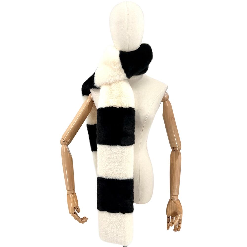 Anthropologie Black White Colorblock Striped Plush Long Winter Scarf